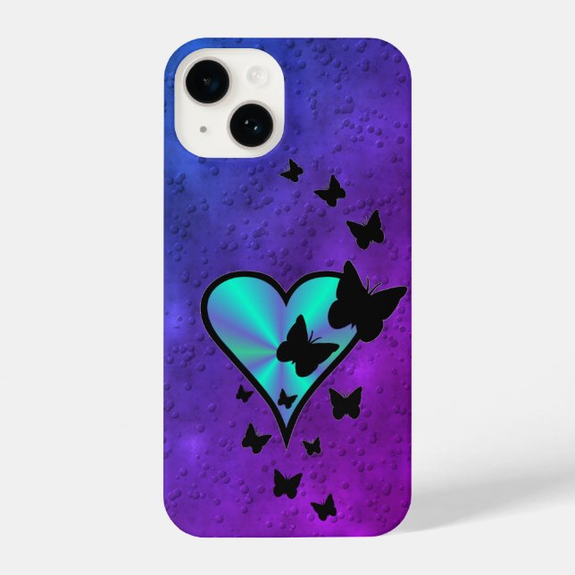 Funda Para iPhone Corazón arcoiris y mariposa (Reverso )