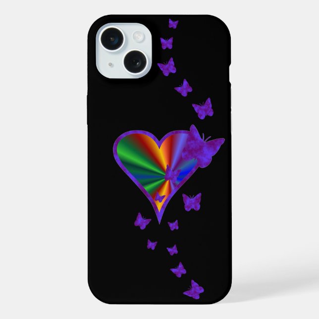 Funda Para iPhone Corazón arcoiris y mariposa (Reverso )