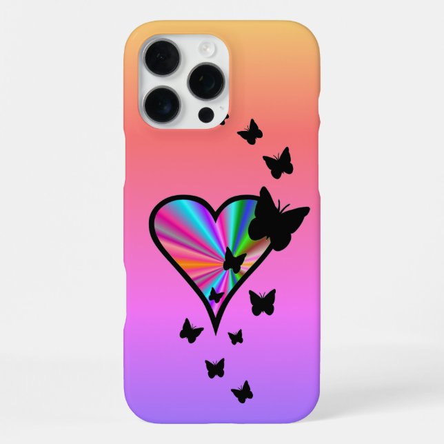 Funda Para iPhone Corazón arcoiris y mariposa (Reverso )