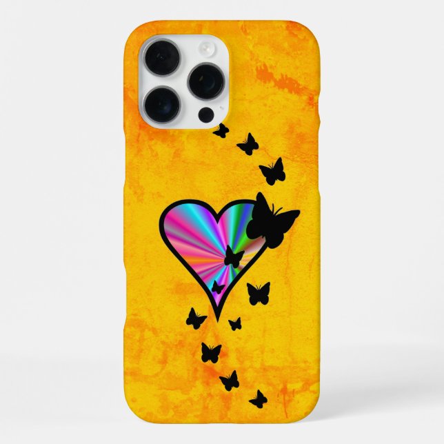 Funda Para iPhone Corazón arcoiris y mariposa (Reverso )