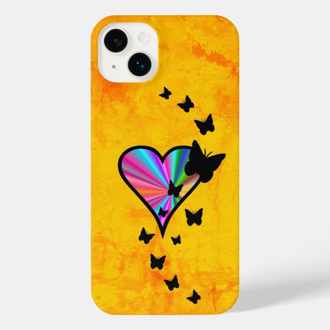 Funda Para iPhone Corazón arcoiris y mariposa (Reverso )