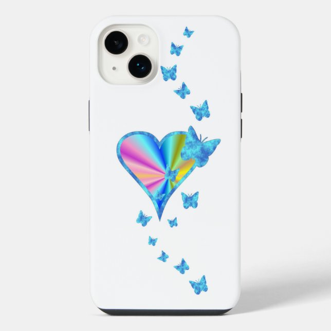 Funda Para iPhone Corazón arcoiris y mariposa (Reverso)