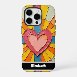 Funda Para iPhone 16 Pro Corazón artístico con textura y nombre personaliza