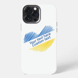 Funda Para iPhone 13 Pro Max Corazón azul y amarillo. Texto personalizado. Pers