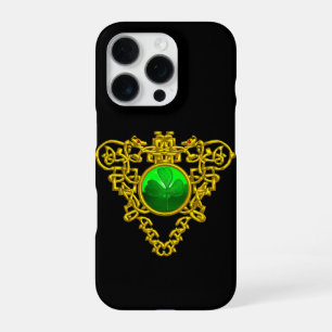 FUNDA PARA iPhone 16 PRO CORAZÓN CÉLTICO DE SAN PATRICK CON TRÉBOL VERDE