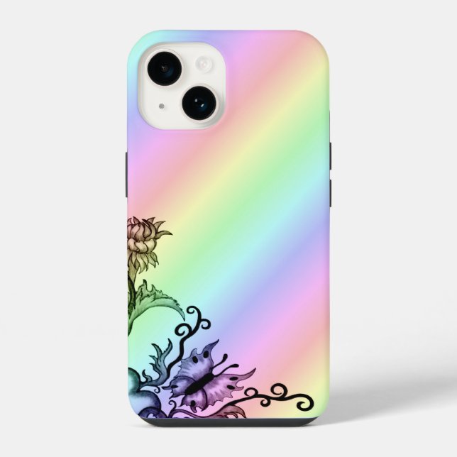 Funda Para iPhone Corazón con Flor y Mariposa (Reverso )