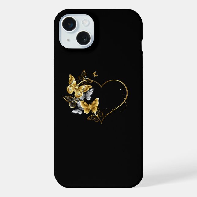 Funda Para iPhone Corazón con mariposas doradas (Reverso )