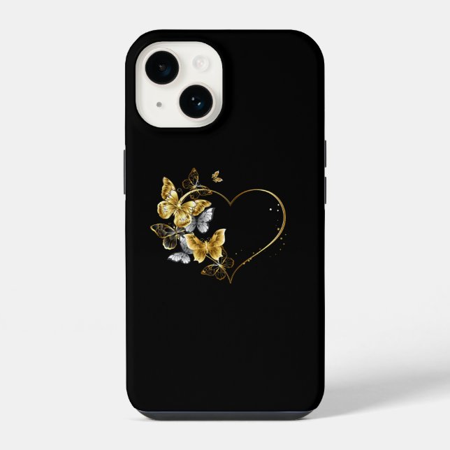 Funda Para iPhone Corazón con mariposas doradas (Reverso )