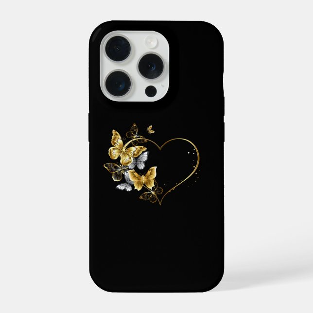 Funda Para iPhone Corazón con mariposas doradas (Reverso )