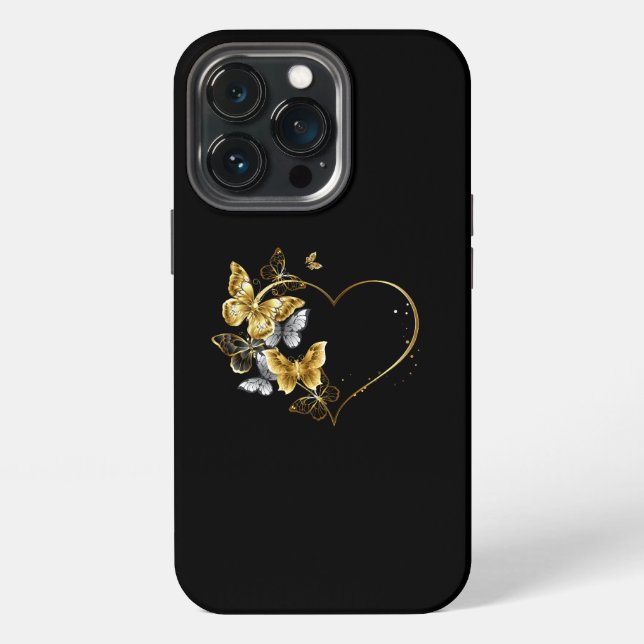 Funda Para iPhone Corazón con mariposas doradas (Reverso )