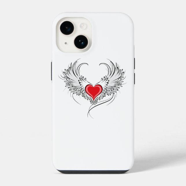 Funda Para iPhone Corazón de ángel rojo con alas (Reverso )