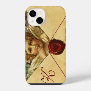 Funda Para iPhone 14 CORAZÓN DE ÁNGEL SELLO DE CERA PERGAMINO Monograma