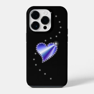 Funda Para iPhone 14 Pro Corazón de arcoiris morado con estrellas en negro