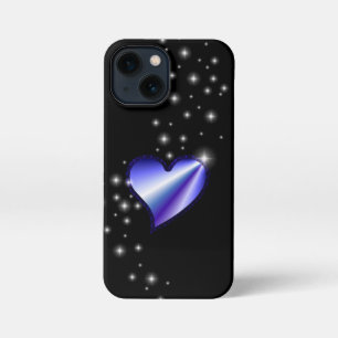 Funda Para iPhone 13 Mini Corazón de arcoiris morado con estrellas en negro