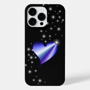 Funda Para iPhone 14 Pro Max Corazón de arcoiris morado con estrellas en negro