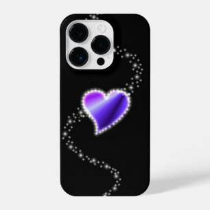 Funda Para iPhone 14 Pro Corazón de arcoiris morado con estrellas en negro