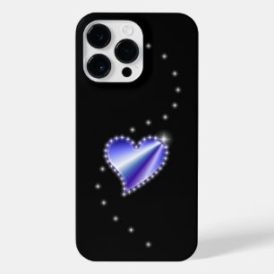 Funda Para iPhone 14 Pro Max Corazón de arcoiris morado con estrellas en negro