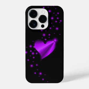 Funda Para iPhone 14 Pro Corazón de arcoiris morado con estrellas en negro