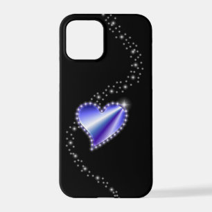 Funda Para iPhone 12 Pro Corazón de arcoiris morado con estrellas en negro