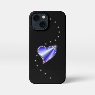 Funda Para iPhone 13 Mini Corazón de arcoiris morado con estrellas en negro