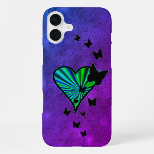 Funda Para iPhone 16 Plus Corazón de Arcoíris y Mariposa