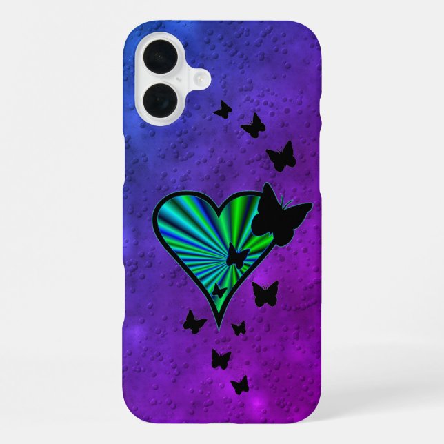 Funda Para iPhone Corazón de Arcoíris y Mariposa (Reverso )