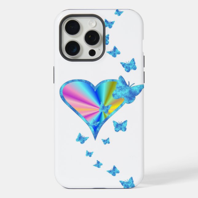 Funda Para iPhone Corazón de Arcoíris y Mariposa (Reverso )