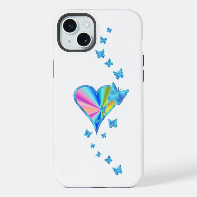 Funda Para iPhone Corazón de Arcoíris y Mariposa (Reverso )