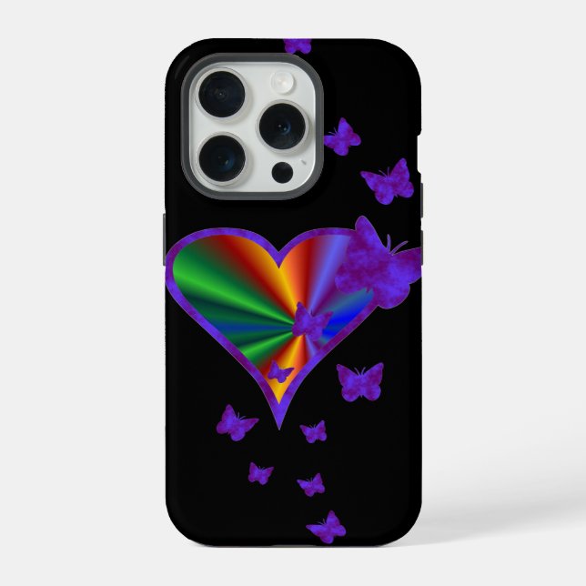 Funda Para iPhone Corazón de Arcoíris y Mariposa (Reverso )