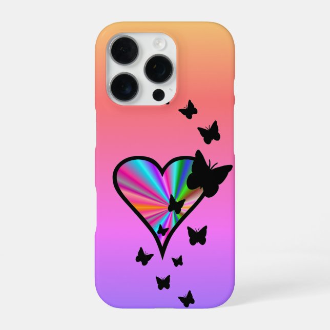 Funda Para iPhone Corazón de Arcoíris y Mariposa (Reverso)