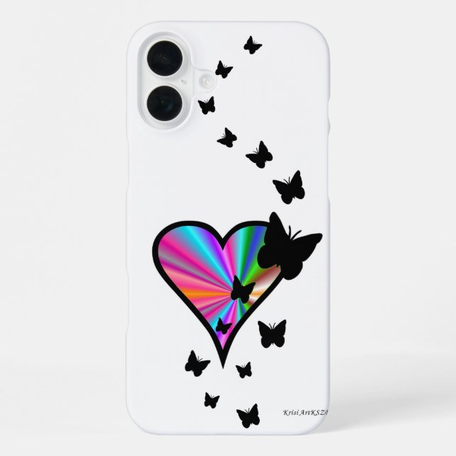 Funda Para iPhone Corazón de Arcoíris y Mariposa (Reverso )