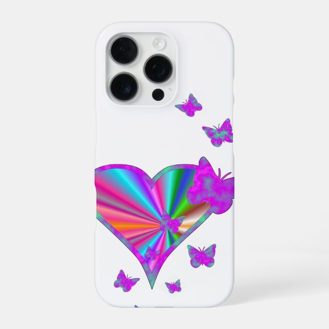 Funda Para iPhone Corazón de Arcoíris y Mariposa (Reverso)