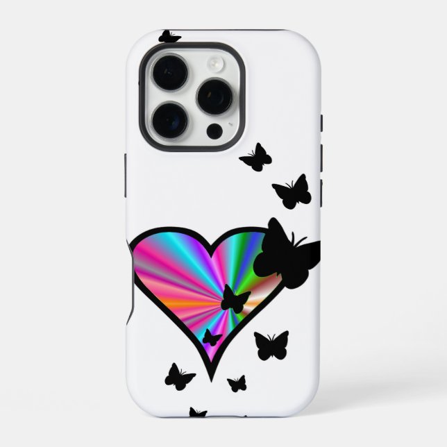 Funda Para iPhone Corazón de Arcoíris y Mariposa (Reverso )