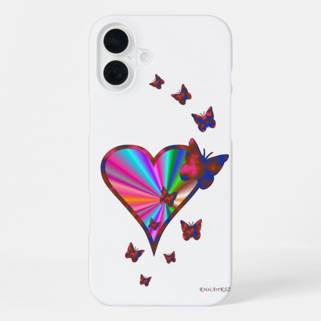 Funda Para iPhone Corazón de Arcoíris y Mariposa (Reverso )