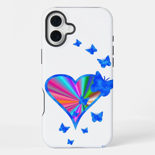 Funda Para iPhone Corazón de Arcoíris y Mariposa (Reverso )