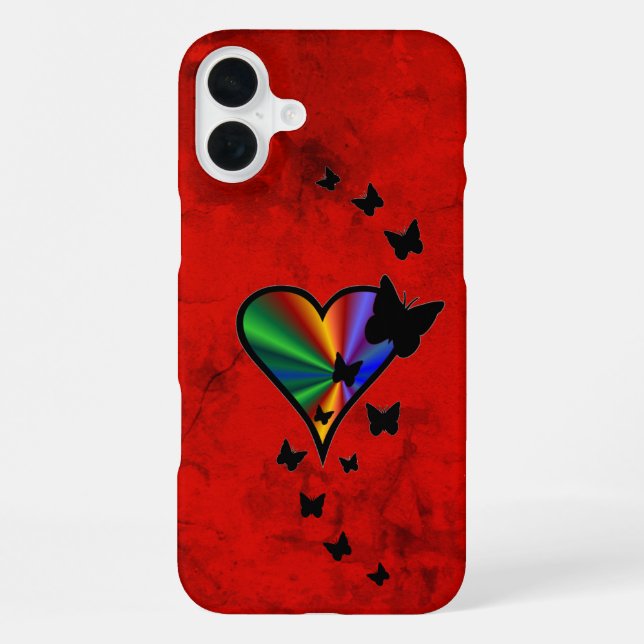 Funda Para iPhone Corazón de Arcoíris y Mariposa (Reverso )