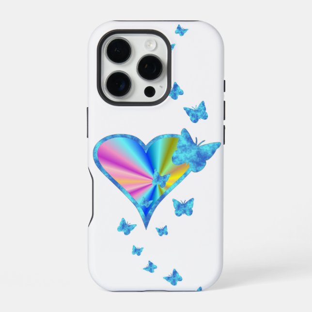 Funda Para iPhone Corazón de Arcoíris y Mariposa (Reverso )