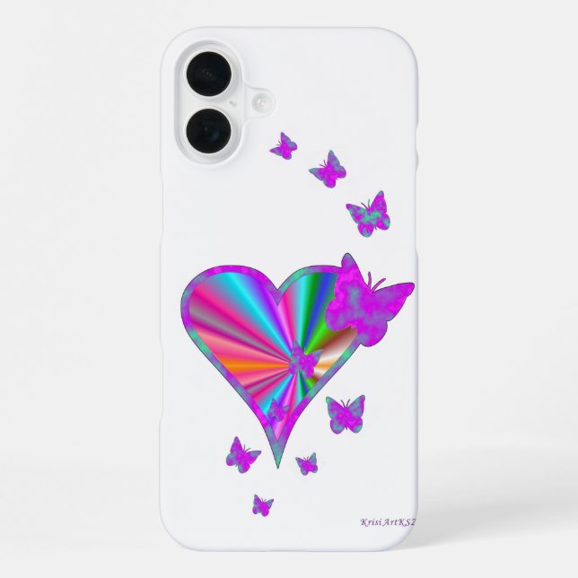 Funda Para iPhone Corazón de Arcoíris y Mariposa (Reverso )