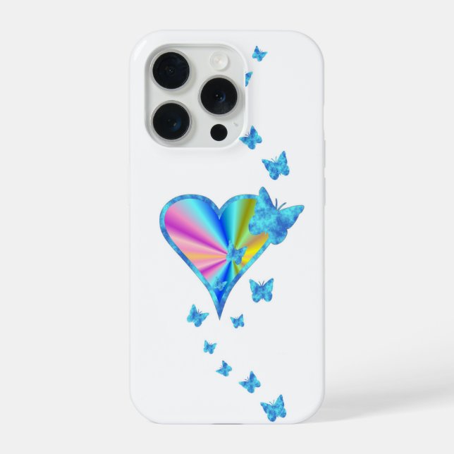 Funda Para iPhone Corazón de Arcoíris y Mariposa (Reverso )