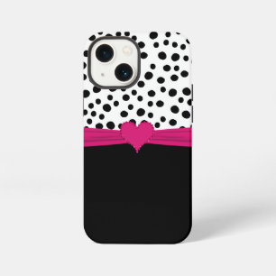 Funda Para iPhone 13 Mini Corazón de Falso Rhinestone Rosa Lindo y Lunares