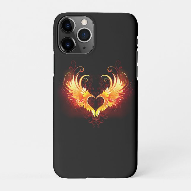 Funda Para iPhone Corazón de fuego angélico con alas (Reverso)