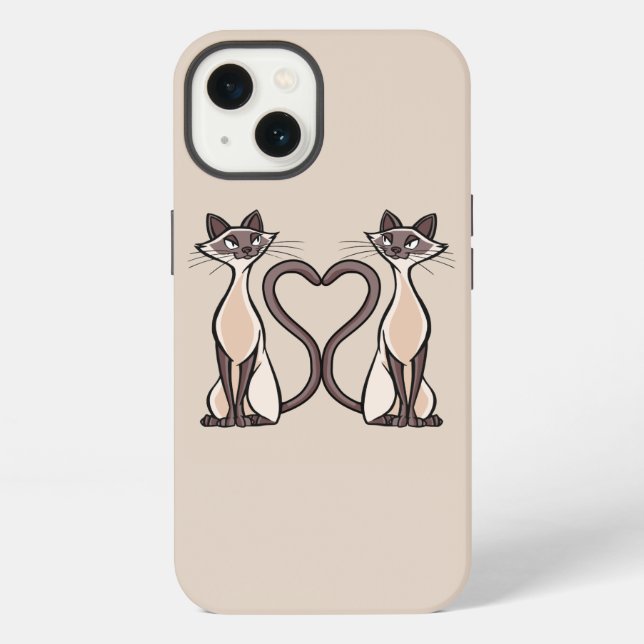 Funda Para iPhone Corazón de gatos siameses (Reverso )