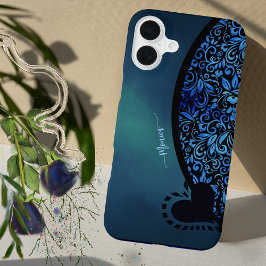 Funda Para iPhone 16 Plus Corazón de gradiente azul floral de Chick de moda