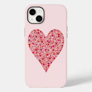 Funda Para iPhone 14 Plus Corazón Forma Lunares Carmesí en Rosa