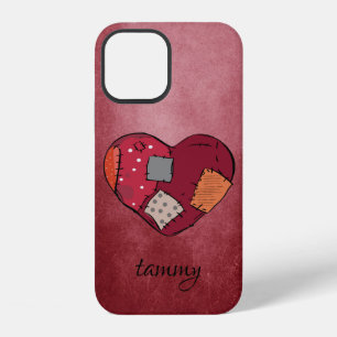 Funda Para iPhone 12 Corazón gótico parcheado sobre fondo rojo grunge