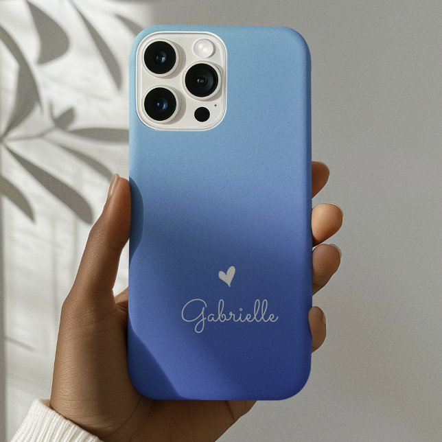 Funda Para iPhone Corazón Gradiente Azul Simple Nombre Minimo en Let (Subido por el creador)