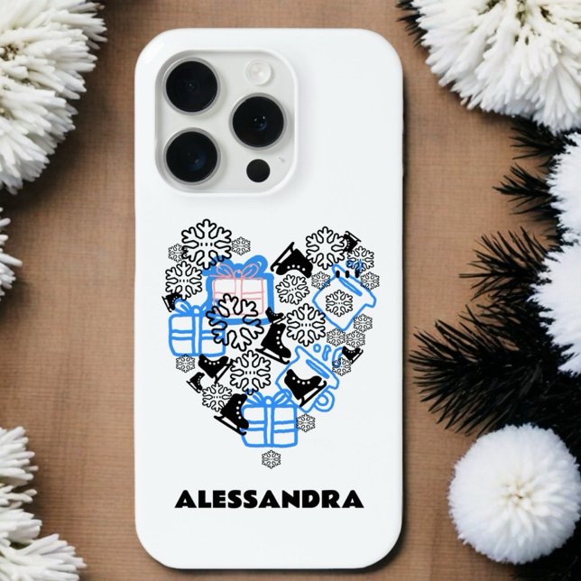 Funda Para iPhone  Corazón lindo monograma de invierno de Navidad do (Subido por el creador)