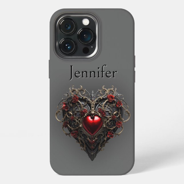 Funda Para iPhone Corazón negro gótico y rojo oscuro (Reverso )