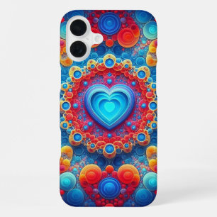 FUNDA PARA iPhone 16 PLUS CORAZÓN PSICODÉLICO AZUL ROJO NARANJA AMARILLO