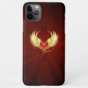 Funda Para iPhone 11Pro Max Corazón Rojo con Alas Doradas